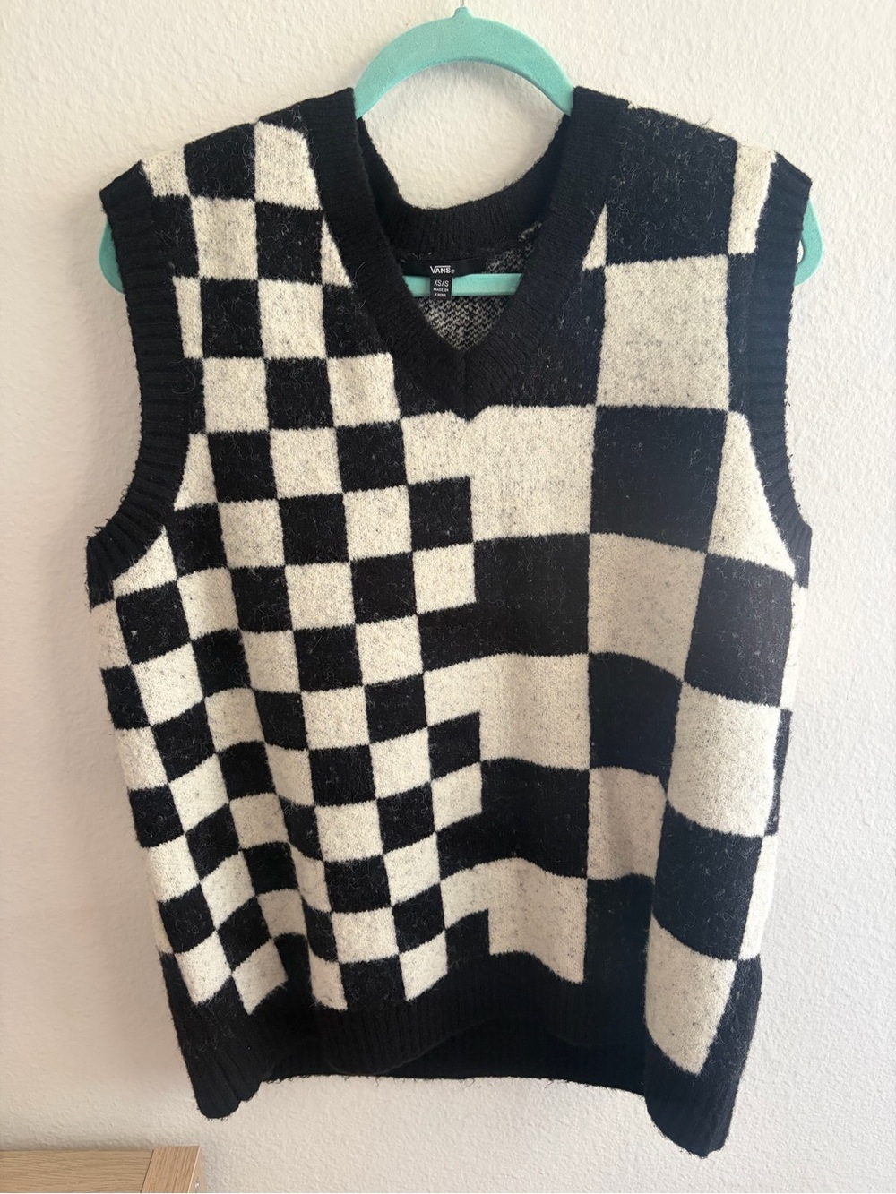 Oversized Vans Black & White Checkerboard V-Neck Sweater Vest